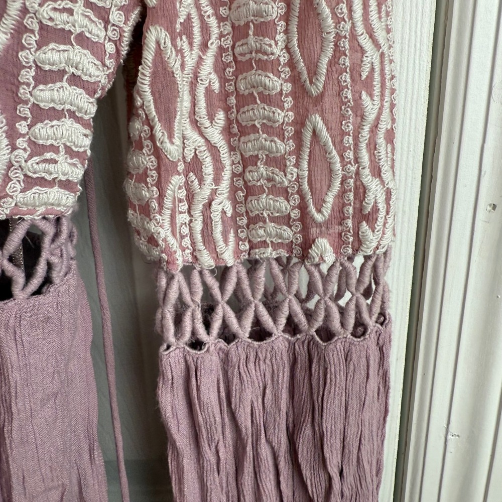 Free People Dusk Till Dawn Mini Dress in Mauve Sz 6 Boho Lace Cottagecore - Picture 9 of 15